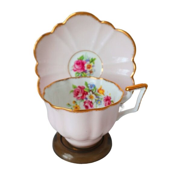 Vintage Salisbury Pink Floral Tea Cup and Saucer Teacup Tea Party Cottage Core - Picture 1 of 6